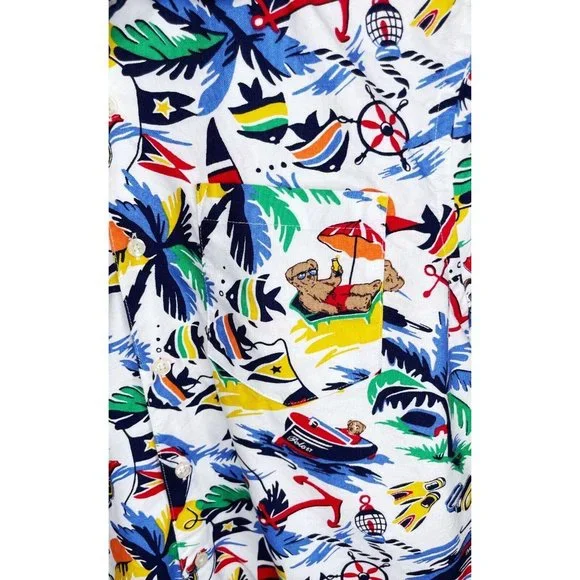 Polo Ralph Lauren Nautical Bearwaiian Print Button Front Shirt Boys XL 18-20 - Picture 4 of 5